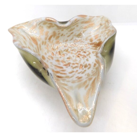 Murano Art Glass Copper Swirl Adventurer Triangle Bowl 8inX3in. preowned - Picture 2 of 6